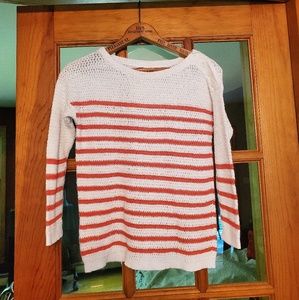 Loft Striped Linen Sweater w/ Shoulder Detail
